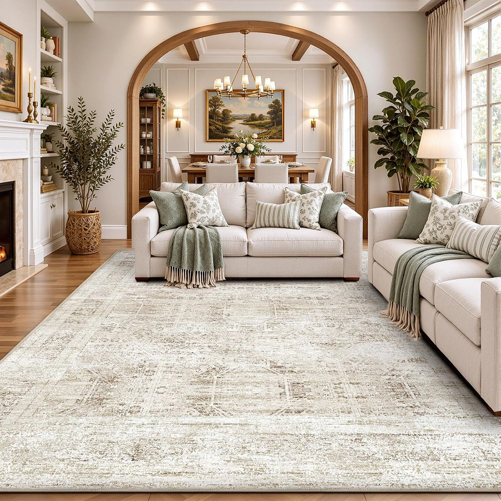 Area Rugs for Living Room Bedroom 8x10 Washable Non-Slip Vintage Beige