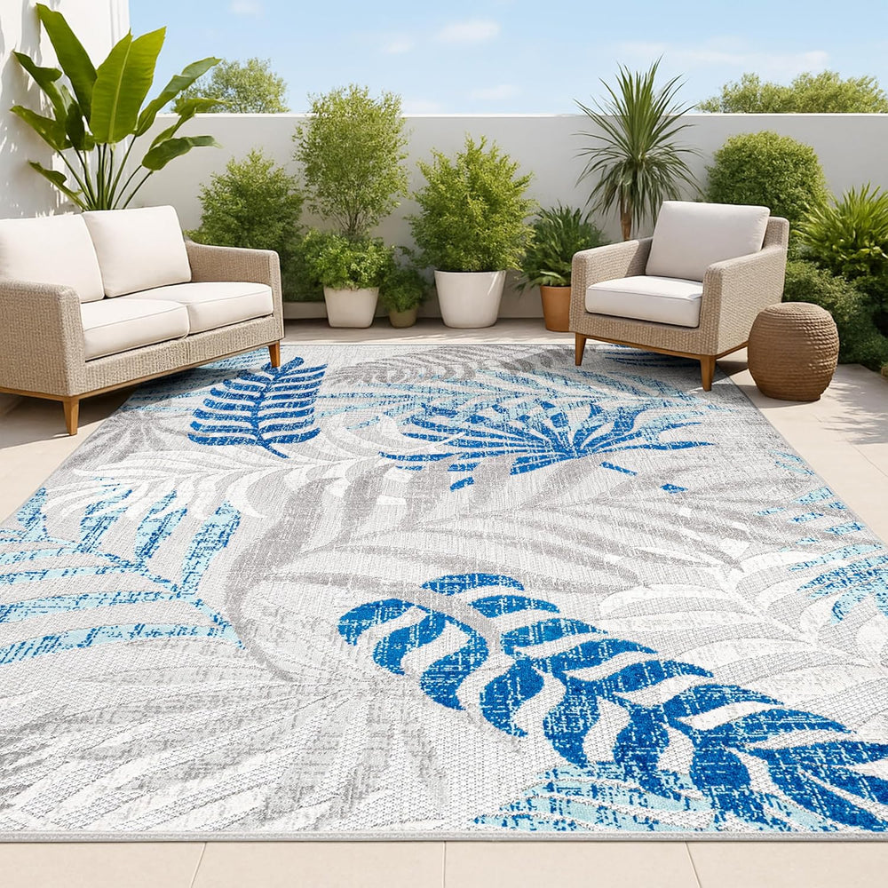JONATHAN Y Tropics Palm Leaves Indoor Outdoor Area Rug 8X10 Gray/Blue