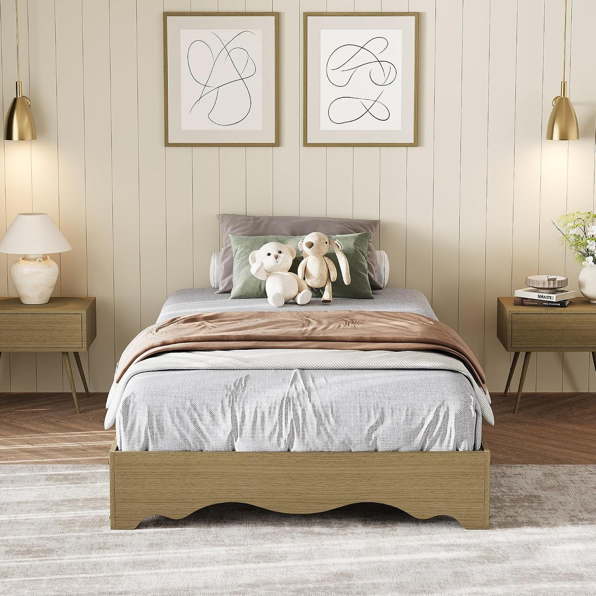 idealhouse twin size wood platform bed frame, low, main product view