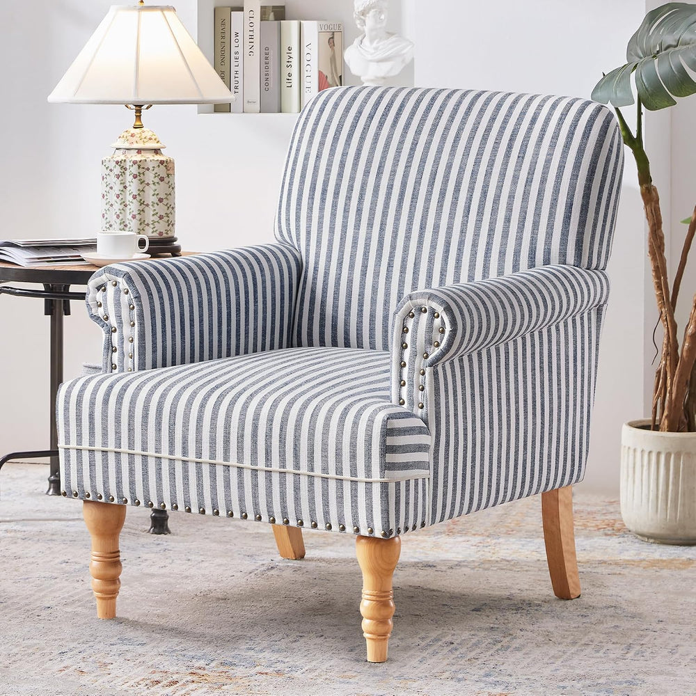 HUIMO Linen Fabric Accent Chair, Mid-Century Modern Armchair with Solid Wood ...