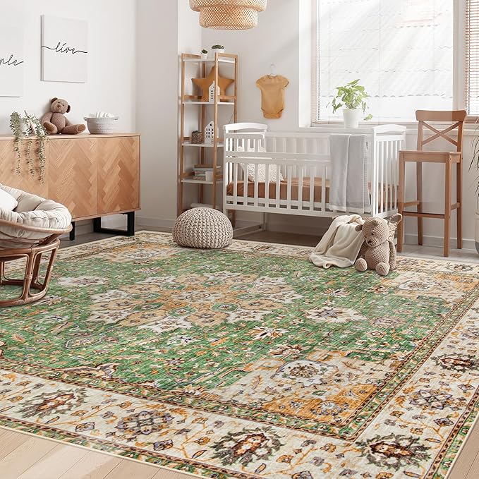 Area Rug 6x9 Washable Rug, Vintage Boho Medallion Rugs Non-Slip Soft Low Pile - Image 3