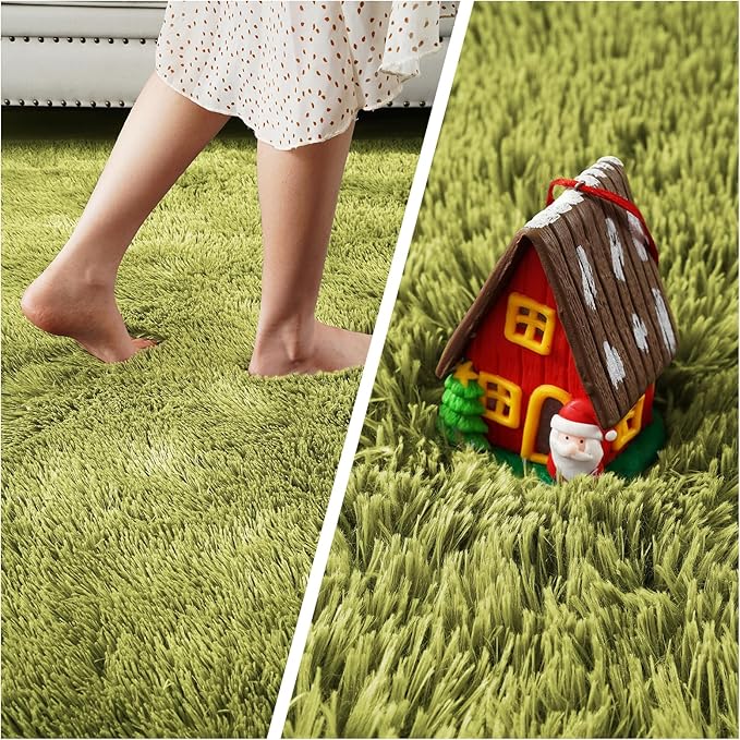 Green Grass Area Rugs for Bedroom, 3x5 Shag Fluffy Carpet, Fuzzy Furry Plush - Image 6