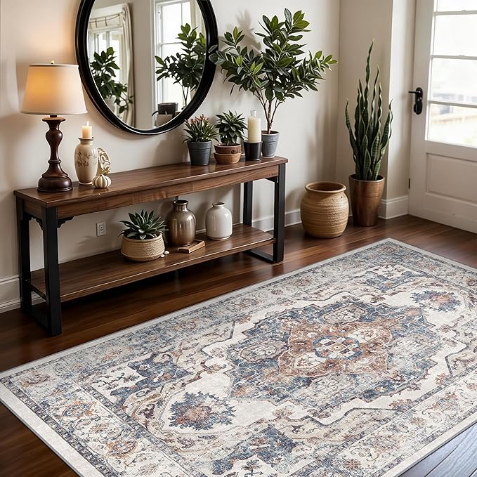 4x6 Living Room Area Rugs: Washable Boho Bedside Rugs Non-Slip Low Pile Small - Image 2