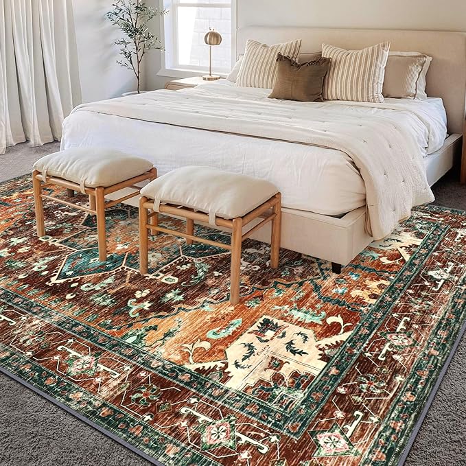 Yamaziot 6x9 Large Area Rug, Non-Slip Washable Boho Vintage Living Room Rug - Image 7