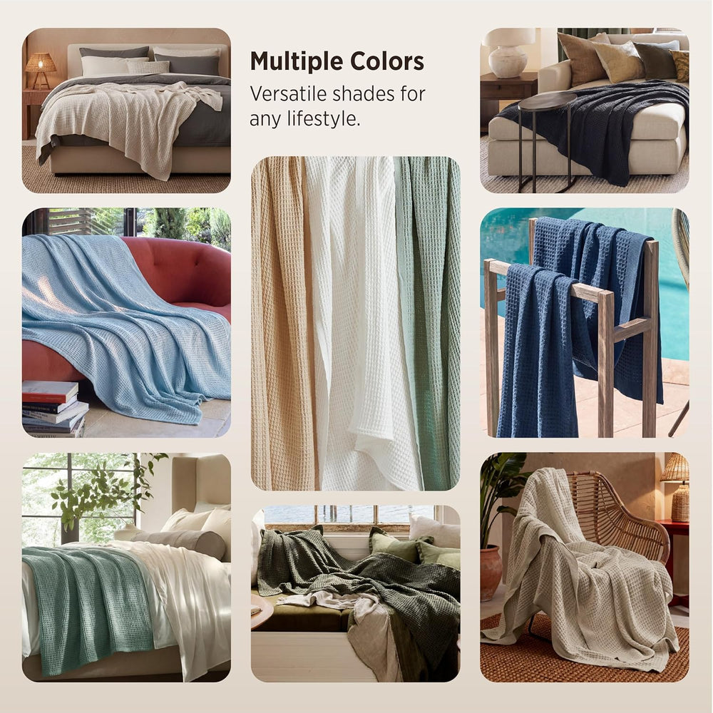 Bedsure 100% Cotton Blanket, Waffle Weave, Full Size, White, 80"x90"