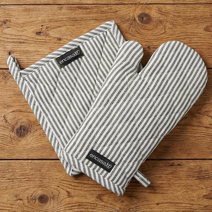 Encasa XO Heat Resistant 100% Cotton Oven Glove & Potholder Set by EncasaXO