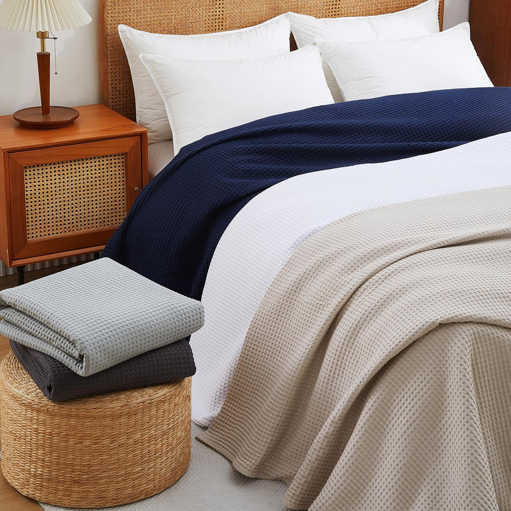 100% Cotton Waffle Throw Blanket for Bed King Size Light Grey, 104" x 90...