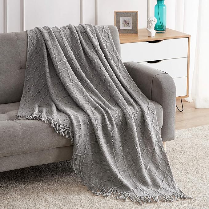 BOURINA Light Grey Throw Blanket 60x80 Inches Throw Textured Solid Soft Sofa by BOURINA