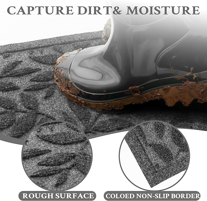 Grey Leaves Outdoor Indoor Entrance Doormats, Absorbent Durable Heavy Duty - Image 7