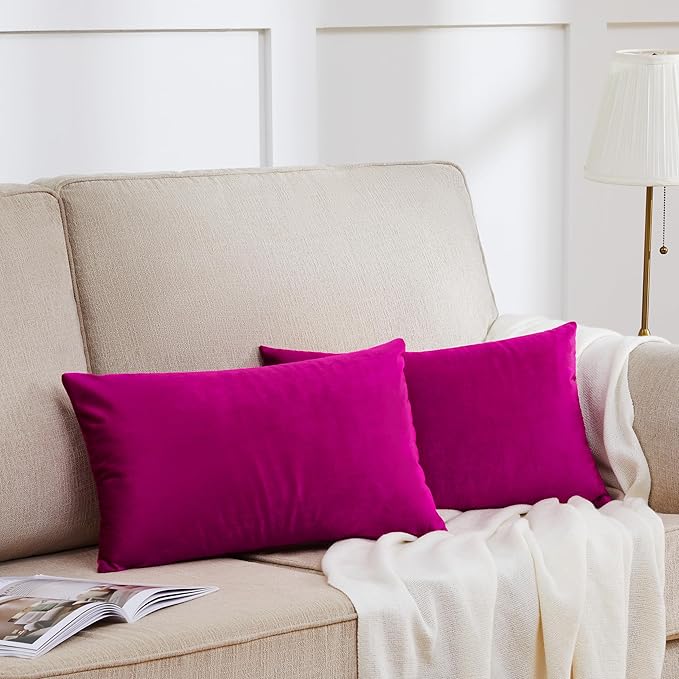 GIGIZAZA 12x20 Hot Pink Pillow Covers Velvet Lumbar Pillow Decorative Throw - Image 9