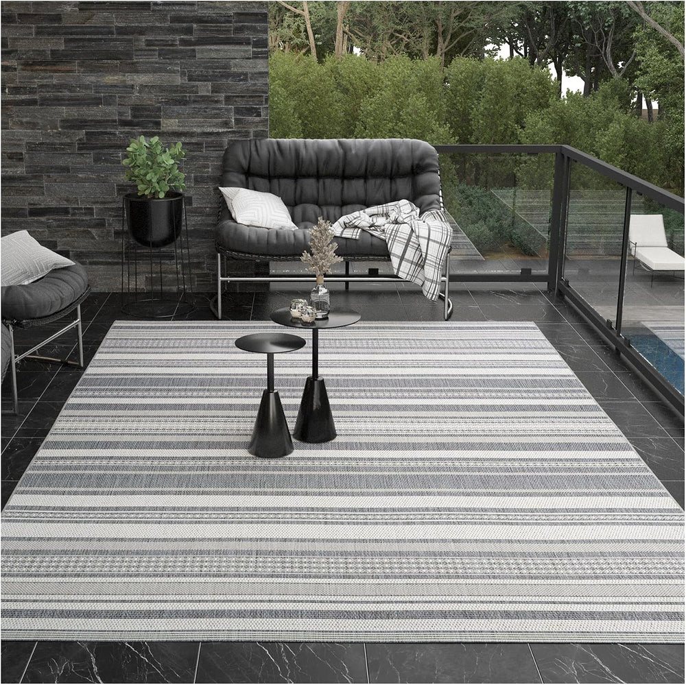 Couristan Recife Striped Washable Outdoor Area Rug, Silver Grey, 5 x 8 Ft