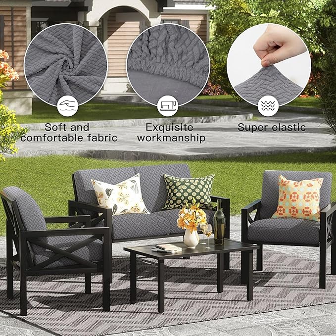 8Pcs Outdoor Cushion Covers, Patio Cushion Covers, Stretch Elastic Slipcovers