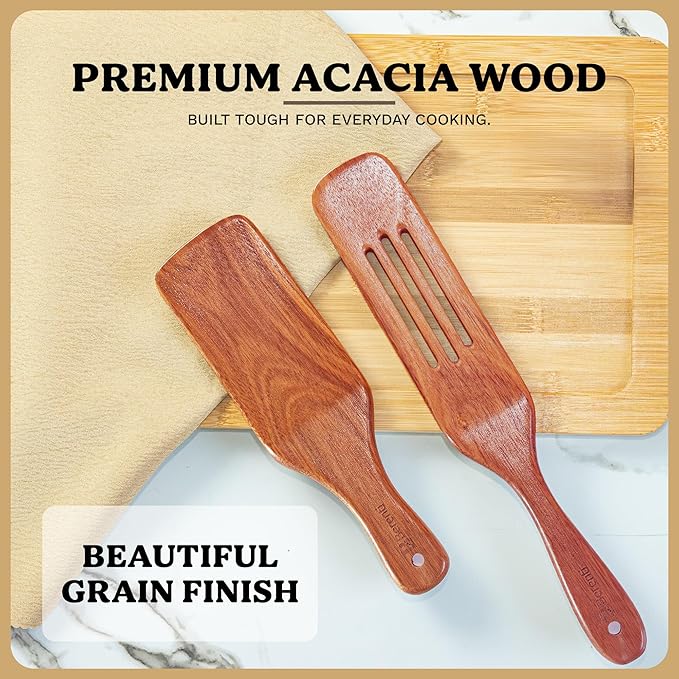 10Pcs Wooden Kitchen Utensil Set, Premium Natural Acacia Wood Cooking Utensils - Image 5