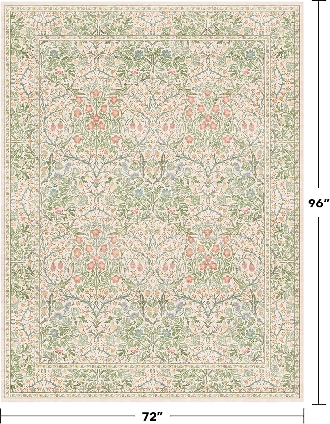 Hazo Haus Light Beige Green Living Room Rug, 6x8 Washable Area Rug - Image 2