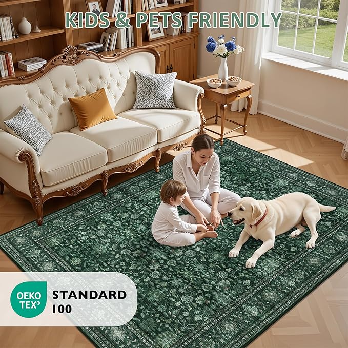 5x7 Area Rugs Living Room Rug: Washable Vintage Distressed Floral Rug No Slip - Image 9