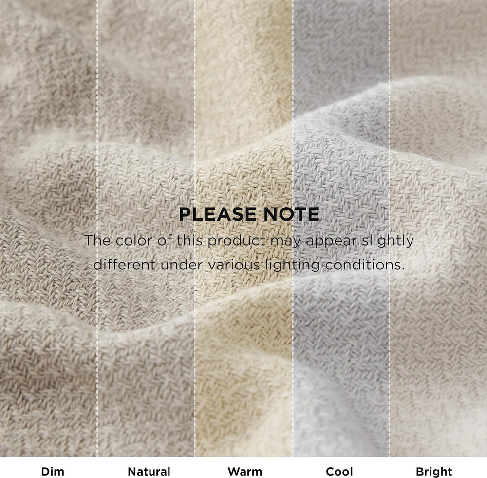 Bedsure 100% Cotton Blanket, Herringbone Weave, Full, Linen Beige