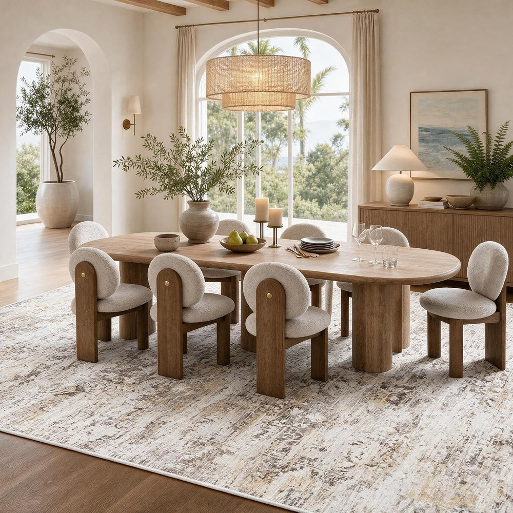 Amada 8x10 Washable Area Rug for Living Room, Beige, Vintage & Abstract