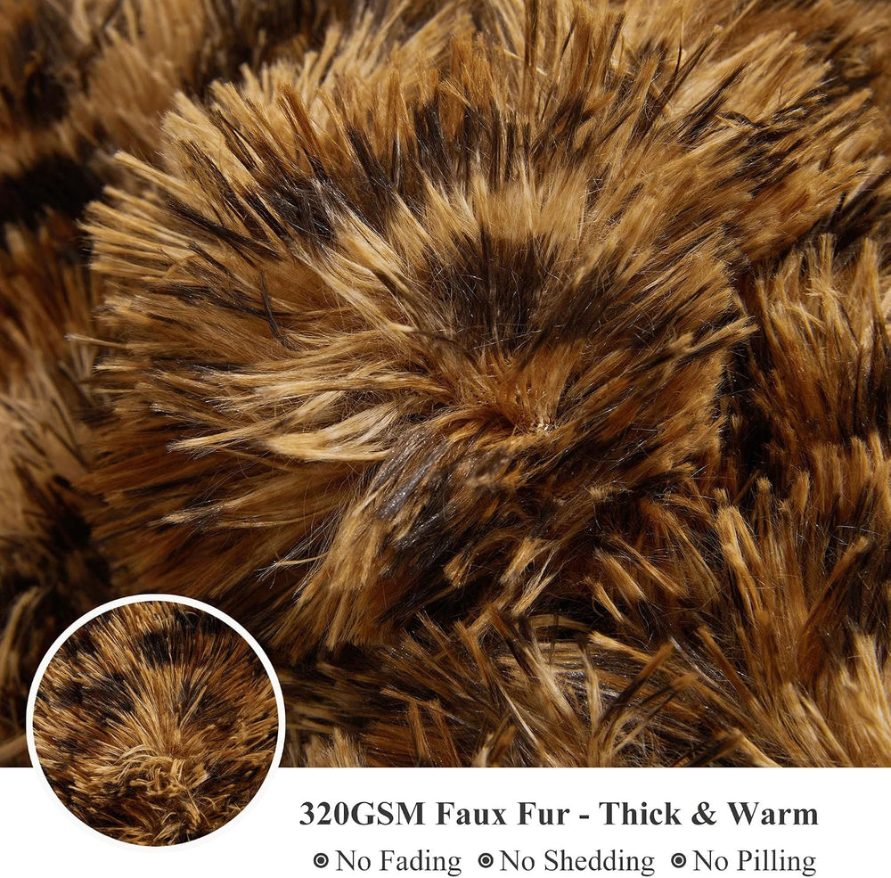 XeGe Luxury Faux Fur Leopard Print Blanket, Cheetah Brown, 60"x80"