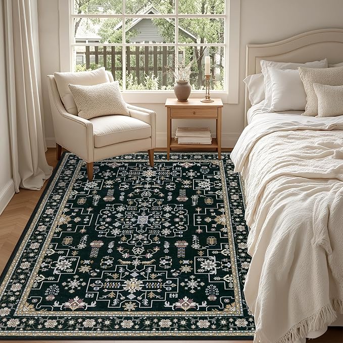 5x7 Area Rugs Living Room Rug: Washable Vintage Boho Medallion Rug No Slip - Image 4