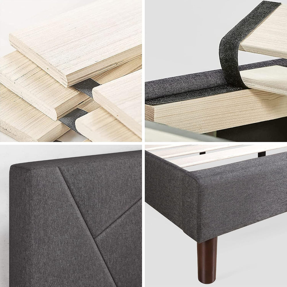 Zinus Judy Upholstered Platform Bed Frame, Mattress Foundation, Wood Slat Sup...