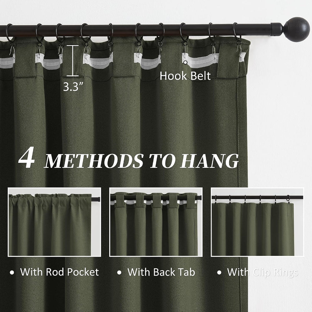 KEQIAOSUOCAI Dark Olive Green Blackout Curtains 90 Inches Long 2 Panels Set- ...