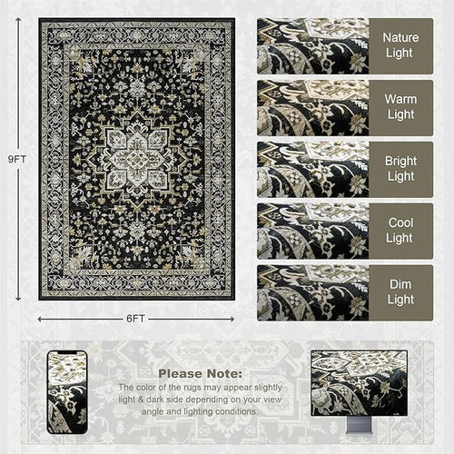 6x9 Area Rugs Living Room Rug: Washable Vintage Boho Medallion Rug No Slip - Image 2