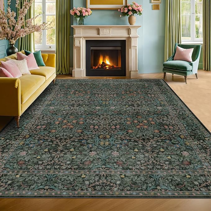 Washable Dark Green Rug for Living Room - Image 8