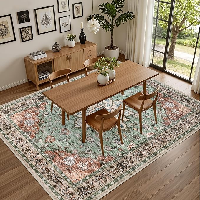 Area Rugs 10x14 Living Room Rug: Washable Rug Soft Vintage Distressed Floral - Image 4
