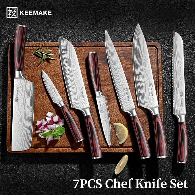 KEEMAKE Kitchen Knife Set, Ultra Sharp Chef Knife Set 7-Piece, High Carbon
