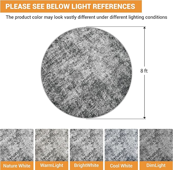 Round Rug 8ft Circle Rug Washable: Carpet Circular Area Rug - Image 2