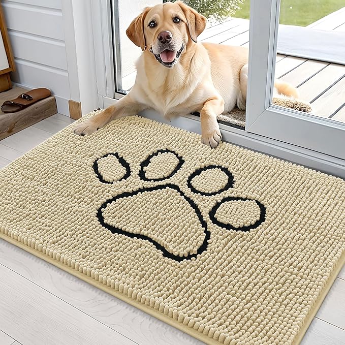 OLANLY Dog Door Mat for Muddy Paws 36x24, Paw Print Design, Absorbs Moisture by OLANLY