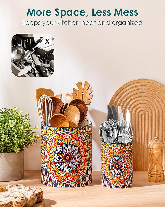 vancasso SIMI Utensil Holder, 7.3"+5.5" Porcelain Kitchen Utensil Holder - Image 6