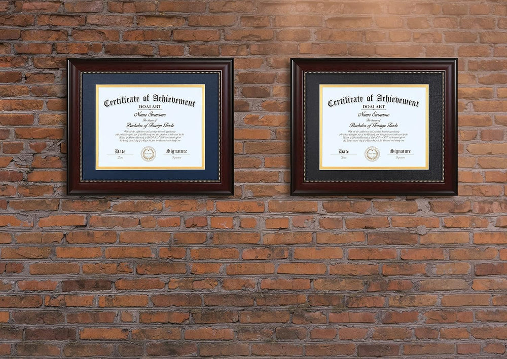 DOAI ART 8.5 x 11 Diploma Frame with Blue Over Gold Mat Classic Mahogany