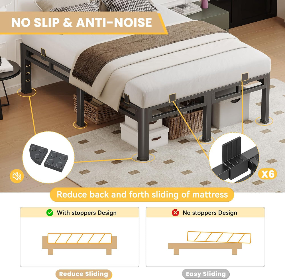 King Size Bed Frame,18 Inch Metal Heavy Duty Double Layer Platform Black