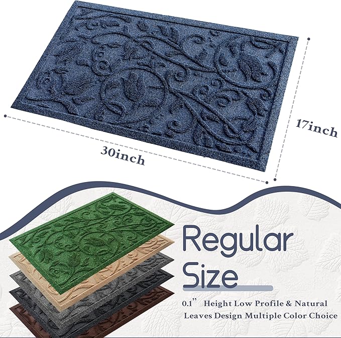 Boho Blue Floral Leaves Outdoor Indoor Entrance Doormats, Absorbent Durable - Image 2