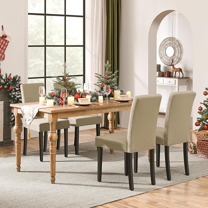 Yaheetech Dining Chairs Set of 4 Fabric Parson Upholstered Kitchen Chairs wit...