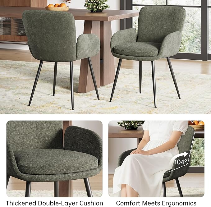 VKNOW Modern Dining Chairs Set of 4, Upholstered Dining Room Chair with Armre...