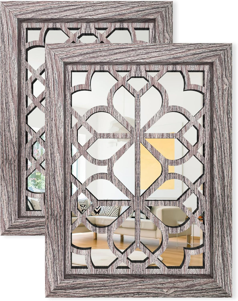 Set of 2 11x15 Inch Rectangular Shatterproof Brown Decorative Wall Mirrors, B...