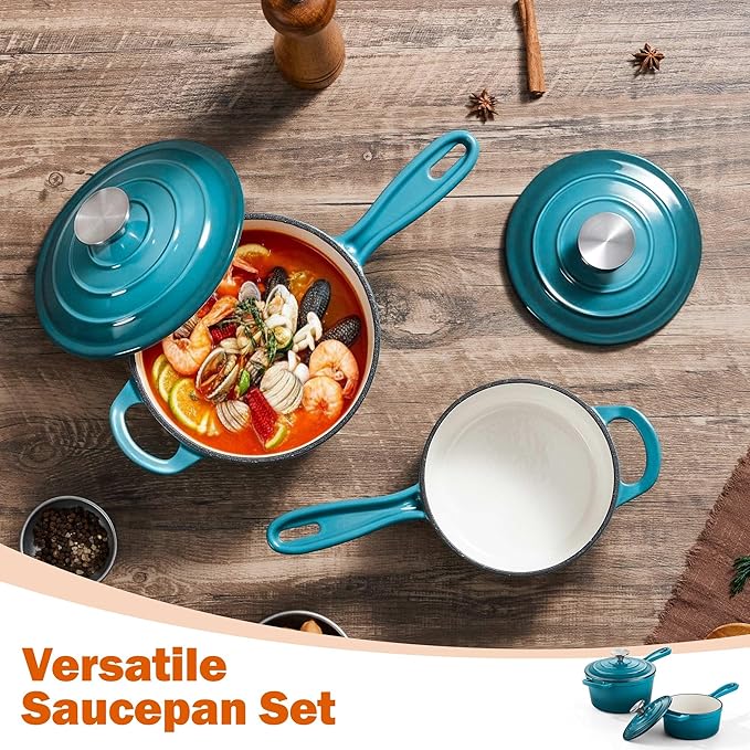 Homikit 1 QT & 2 QT Saucepan Set, Enameled Cast Iron Saucepan