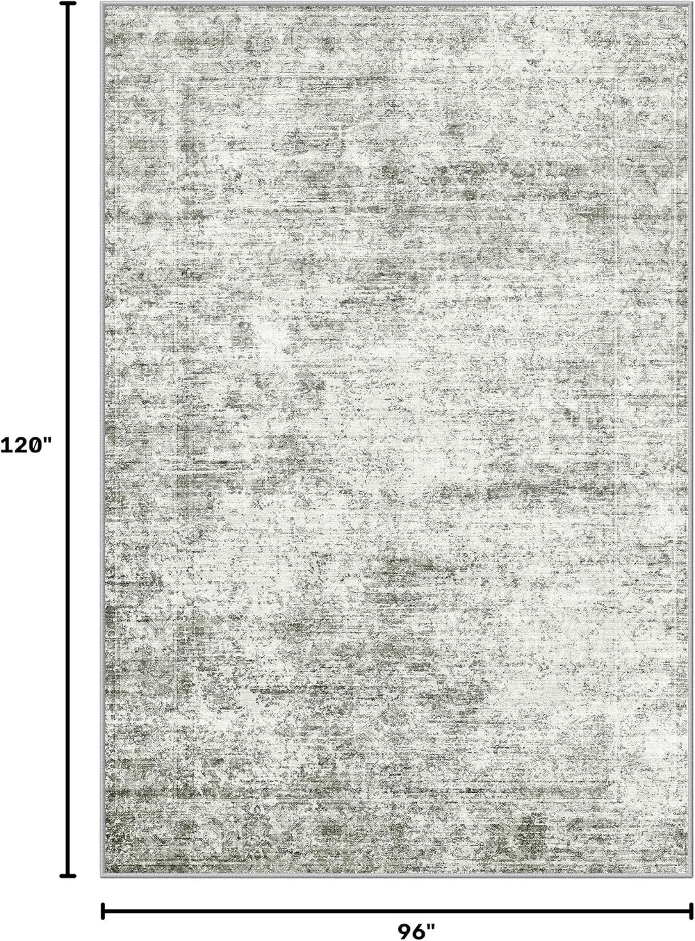 LIVELYGLOW 8x10 Washable Distressed Area Rug, Neutral Living Room Carpet