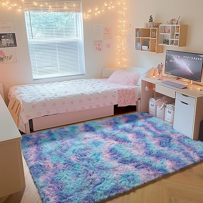ONASAR Rainbow Rugs for Girls Bedroom, 5x8 Fluffy Bedside Throw Area Rug - Image 7