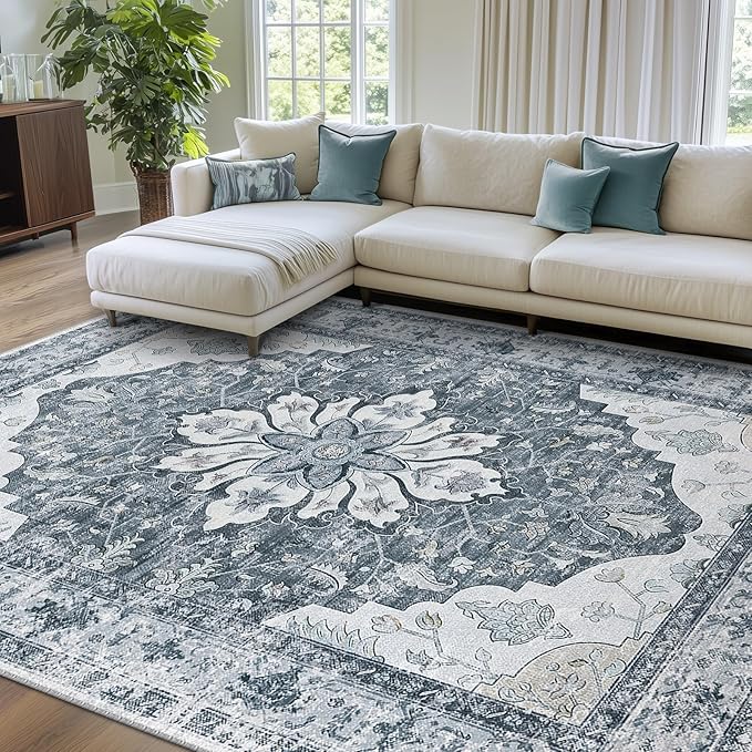 RELEANY Area Rugs 6'x9' Washable Non-Slip, Floral Vintage Distress Print - Image 2