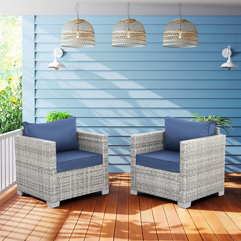 WAROOM Patio Chairs Set of 2 Wicker Outdoor Sofa, Porch Single Chair Grey Rat...