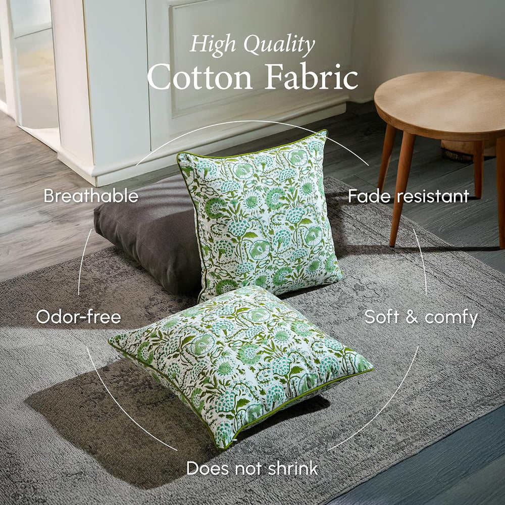 CPC Agate Green Block Print Throw Pillow Covers 20x20 Inch, Pack of 2