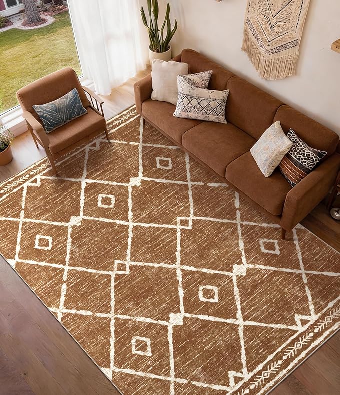 YIHOUSE Western Rugs for Living Room, 8x10 Moroccan Area Rug, Aztec Burnt - Image 9