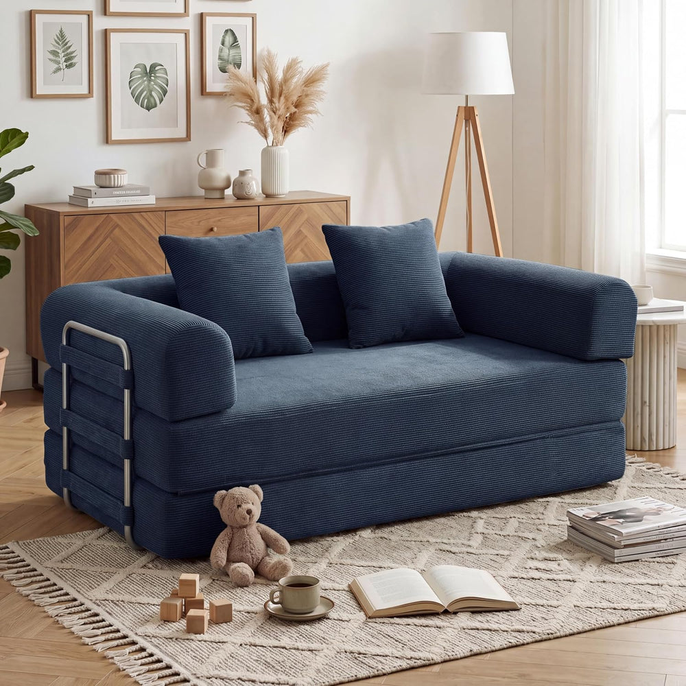 59'' Convertible Compressed Corduroy Folding Sofa Bed, Modern Boneles...