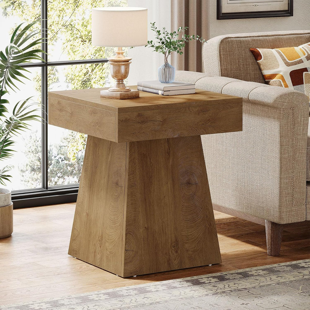 Tribesigns Small End Table, Rustic Square Side Table with Wide Base, Farmhous...