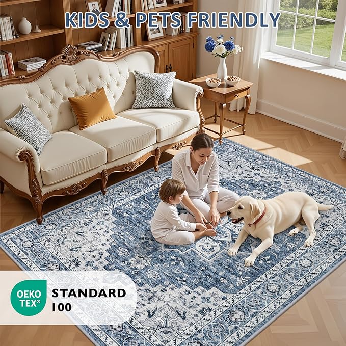 3x5 Area Rugs Living Room Rug: Washable Vintage Boho Medallion Rug No Slip - Image 9