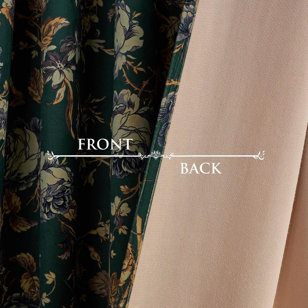StangH Retro Green Floral Velvet Curtains for Bedroom, W52 x L96, 2 Panels