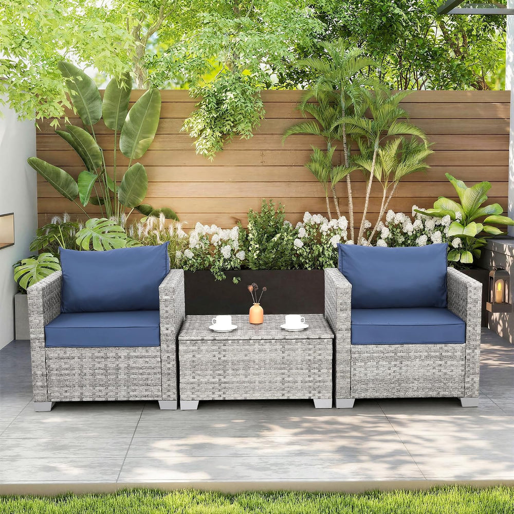 WAROOM Patio Chairs Set of 2 Wicker Outdoor Sofa, Porch Single Chair Grey Rat...